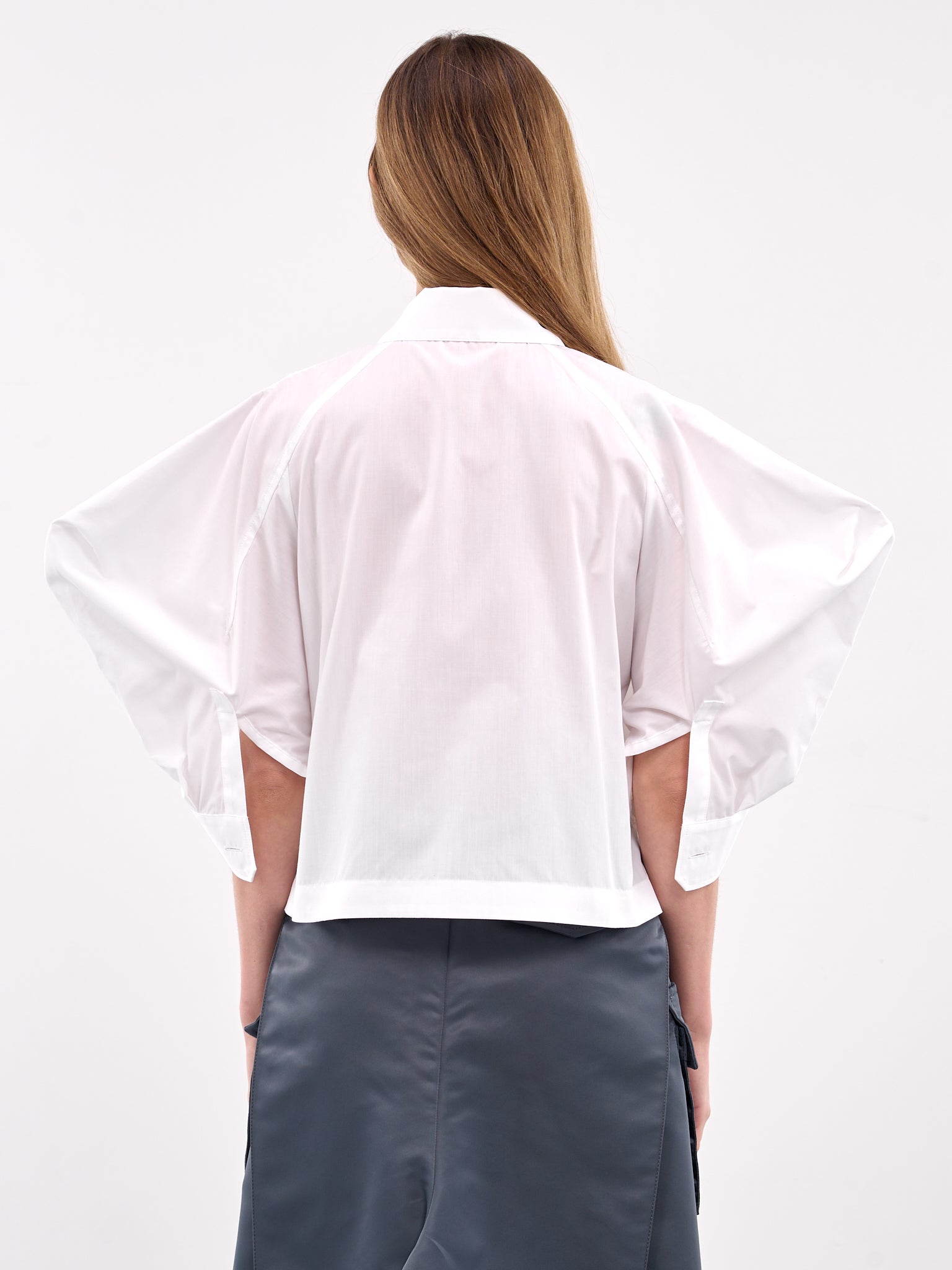 Puff Sleeve Cotton Poplin Shirt (25-07648-151-WHITE)