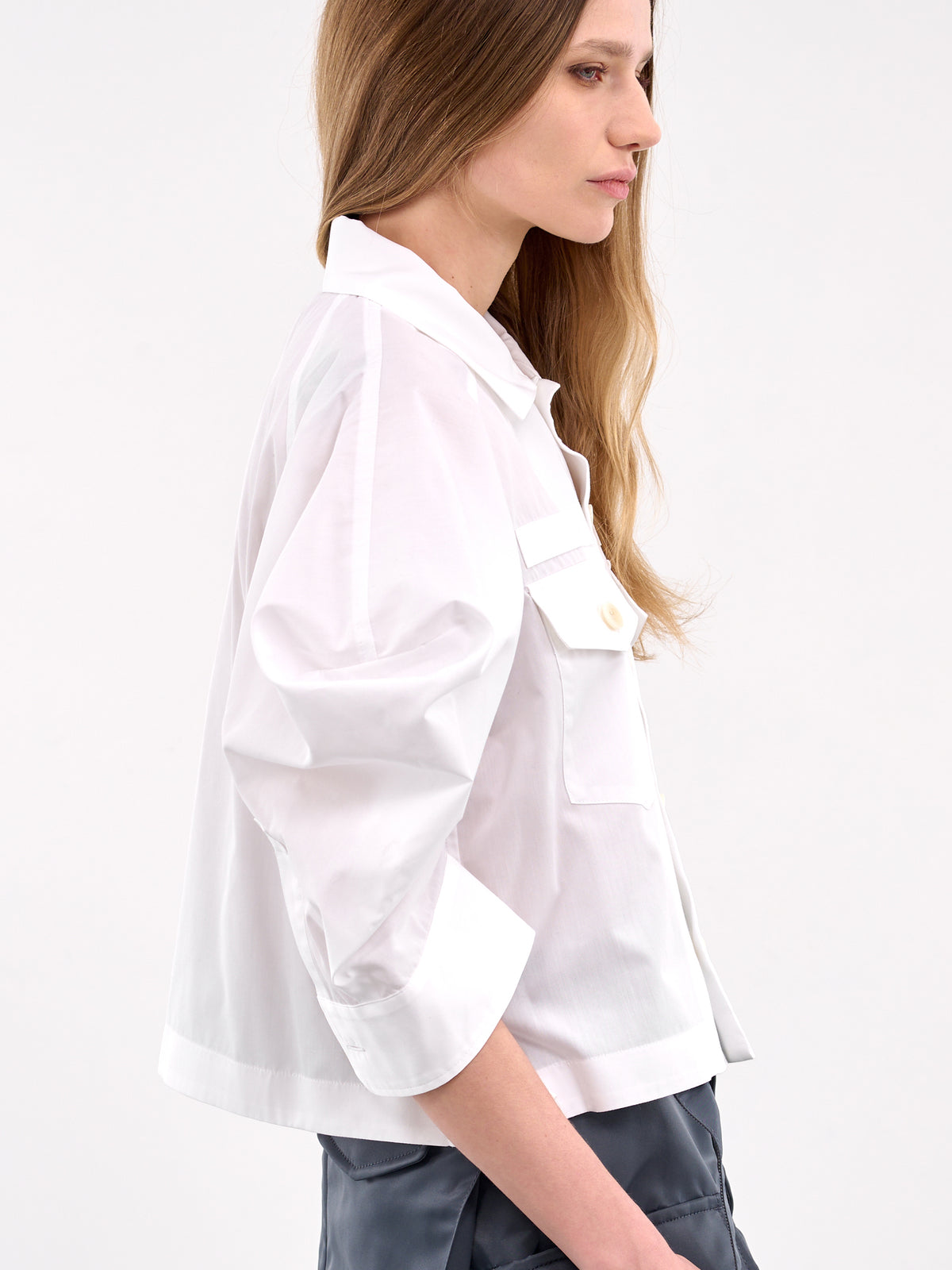 Puff Sleeve Cotton Poplin Shirt (25-07648-151-WHITE)
