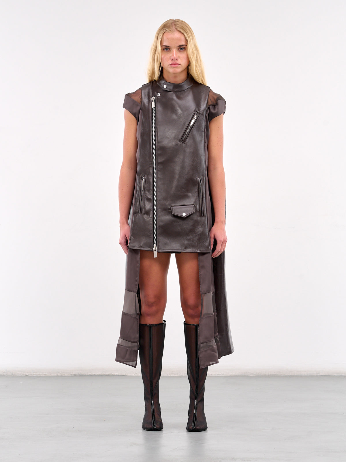 Leather Jacket Mini Dress (25-07788-601-BROWN)