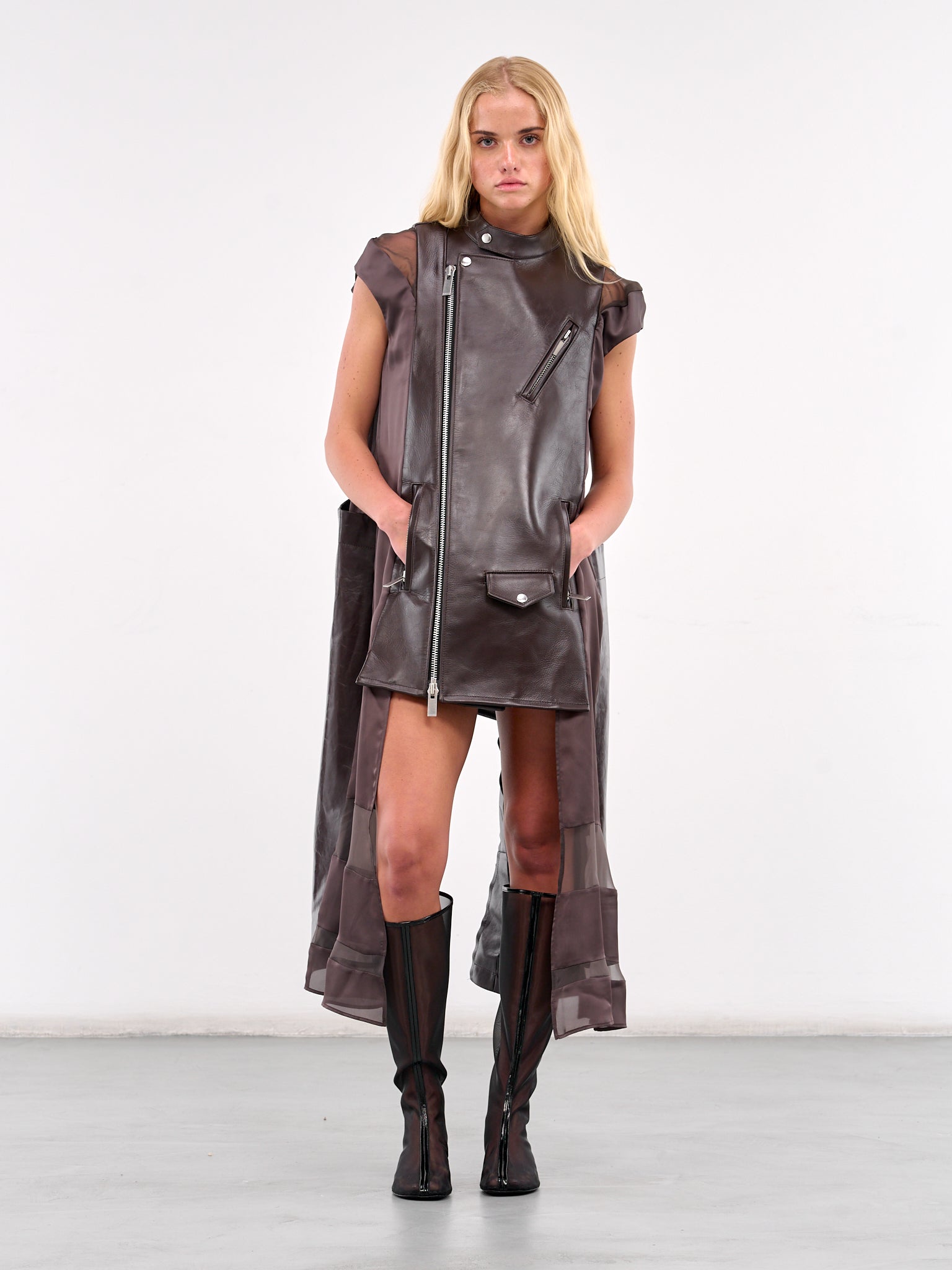 Leather Jacket Mini Dress (25-07788-601-BROWN)