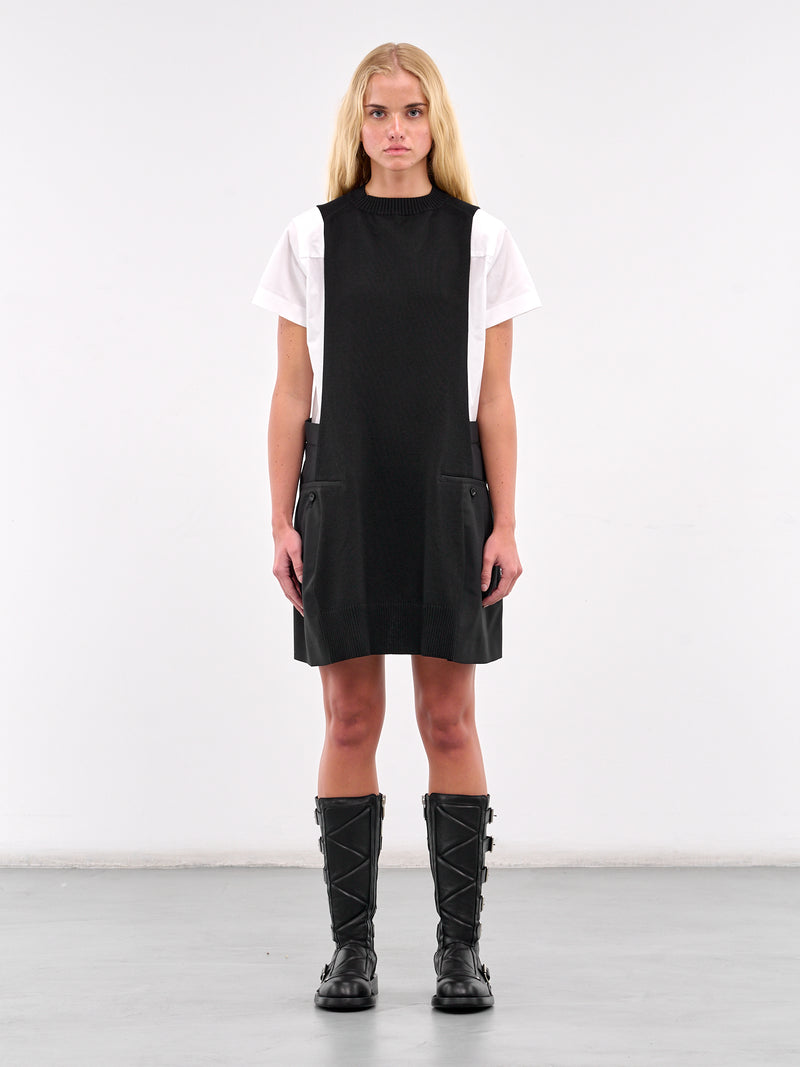 Deconstructed Contrast Mini Dress (25-07847-004-BLACK-OFF-WHITE)