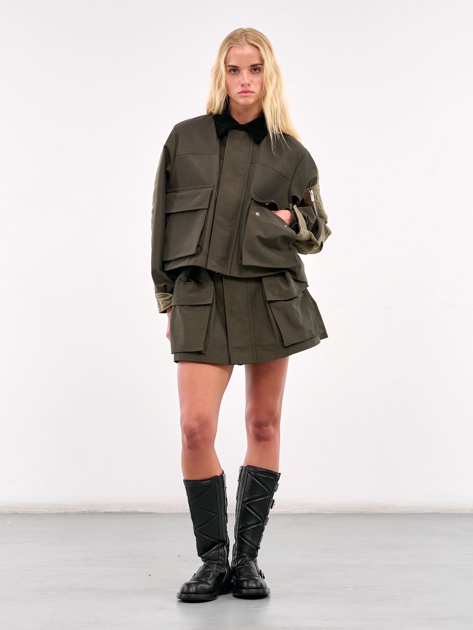 Hybrid Cargo Bomber Jacket (25-07881-515-KHAKI-BEIGE)