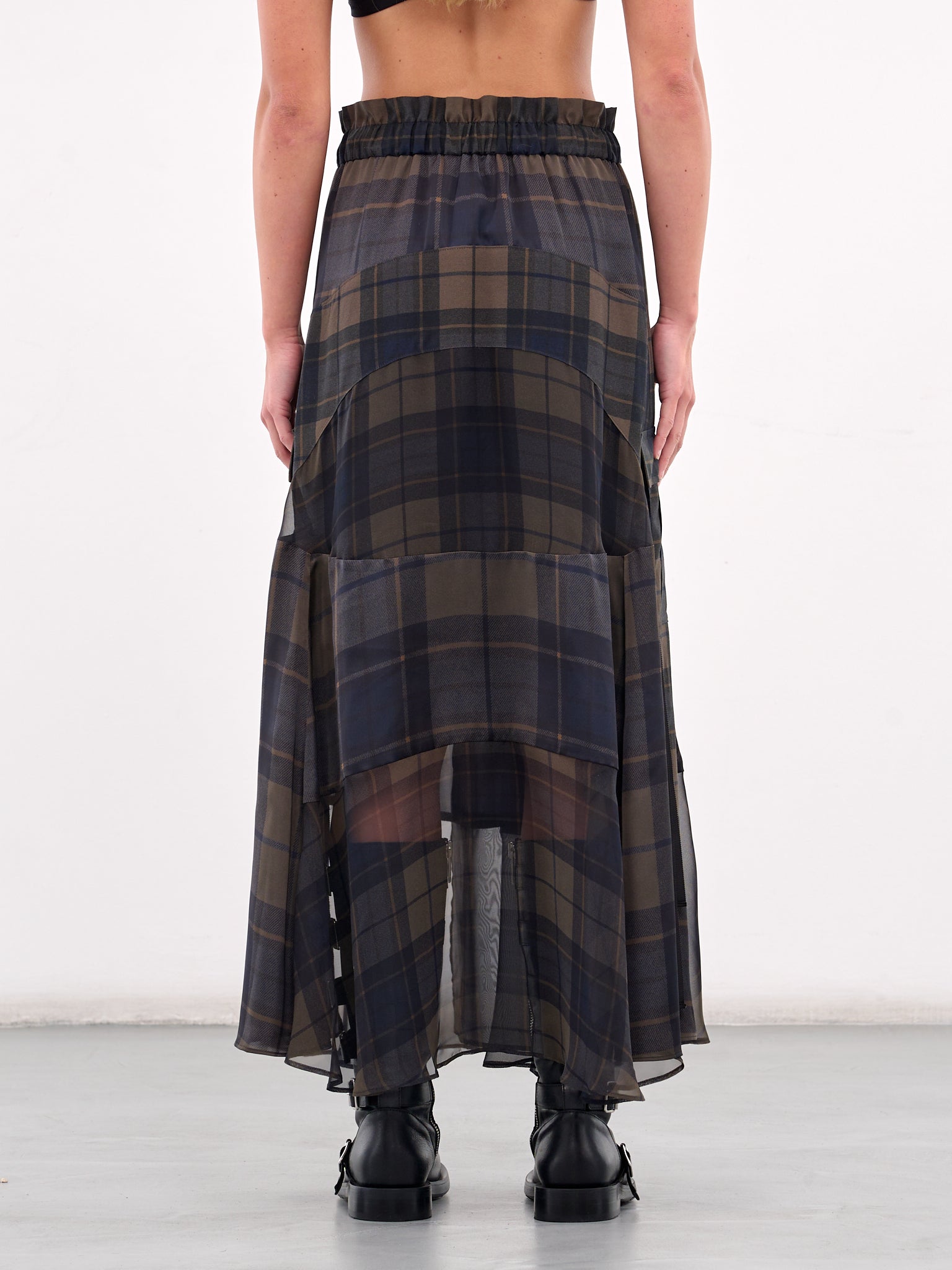 Plaid Elasticated Maxi Skirt (25-07891-505-KHAKI-NAVY)