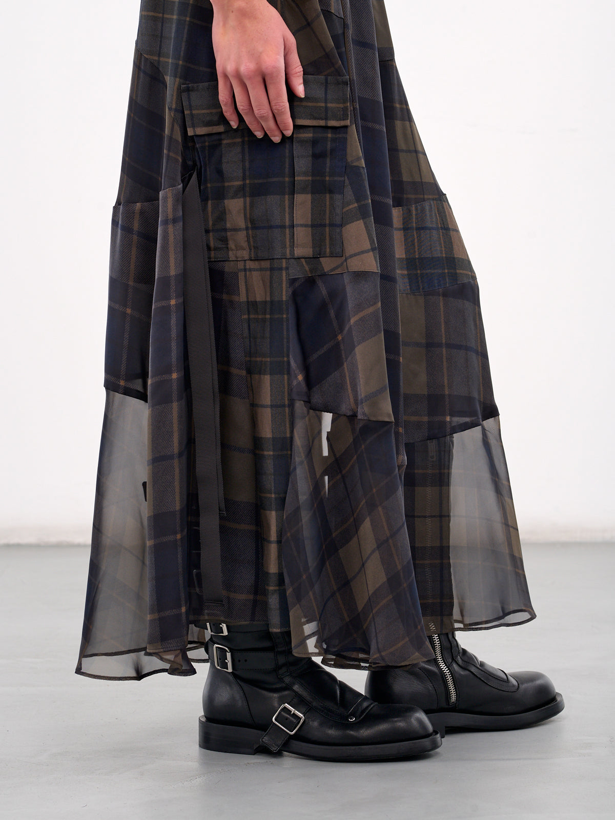 Plaid Elasticated Maxi Skirt (25-07891-505-KHAKI-NAVY)