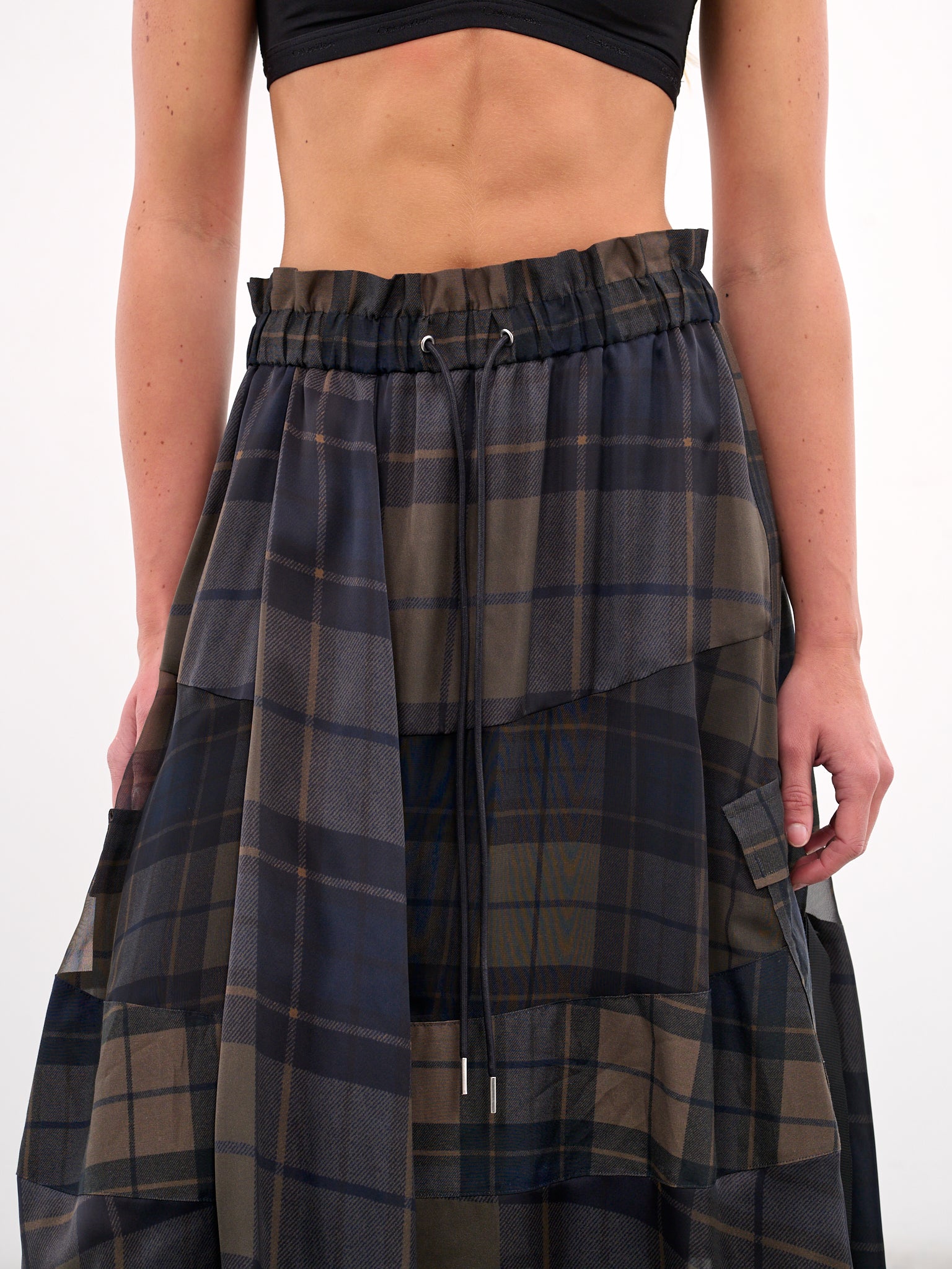 Plaid Elasticated Maxi Skirt (25-07891-505-KHAKI-NAVY)