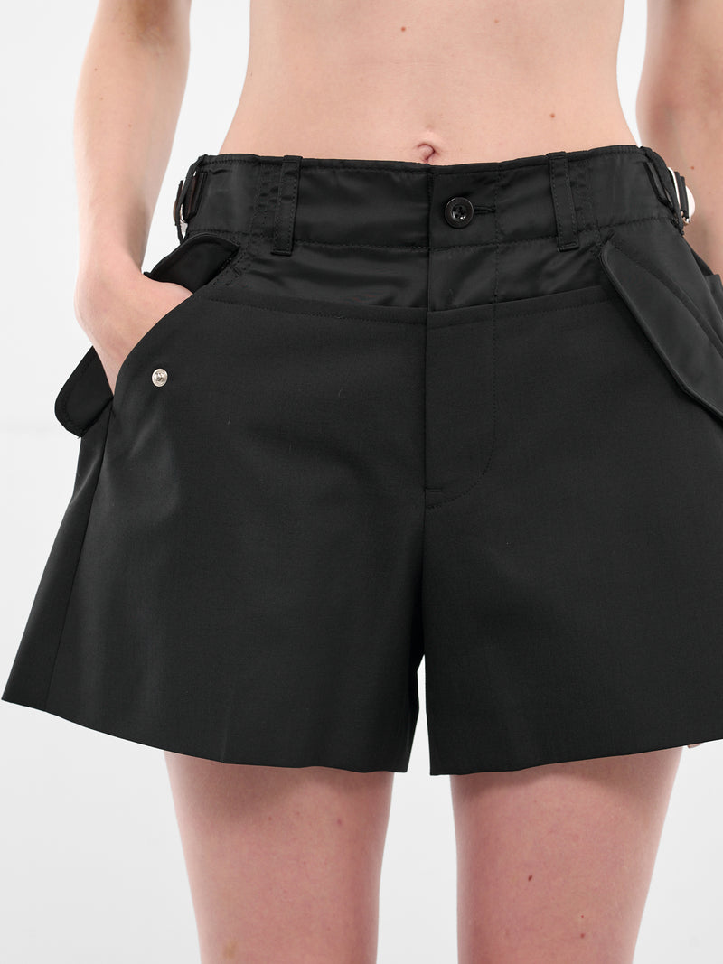 Black Suiting-Nylon Mini Shorts (25-07951-001-BLACK)