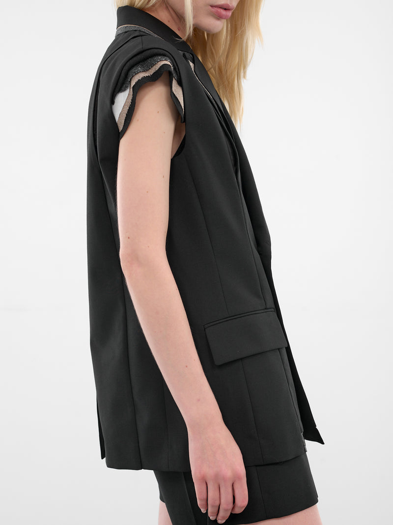 Black Deconstructed Wool Blazer Vest (25-07942-001-BLACK)