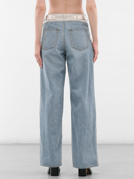 Nylon-Denim Paneled Wide Jeans (25-07965-455-LIGHT-BLUE-GRAY)