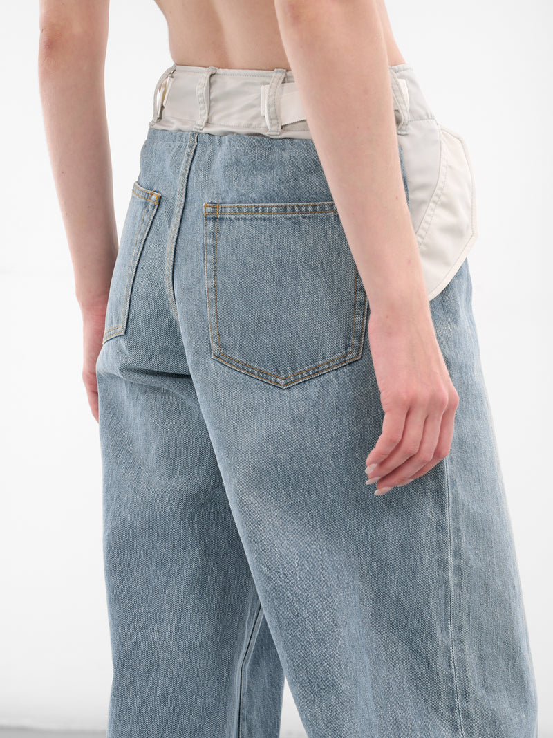 Nylon-Denim Paneled Wide Jeans (25-07965-455-LIGHT-BLUE-GRAY)