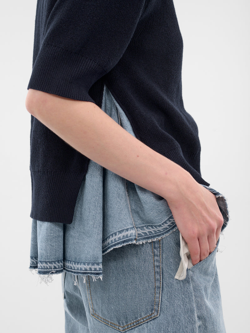 Deconstructed Knit-Denim Layered Sweater (25-07969-211-NAVY-BLUE)