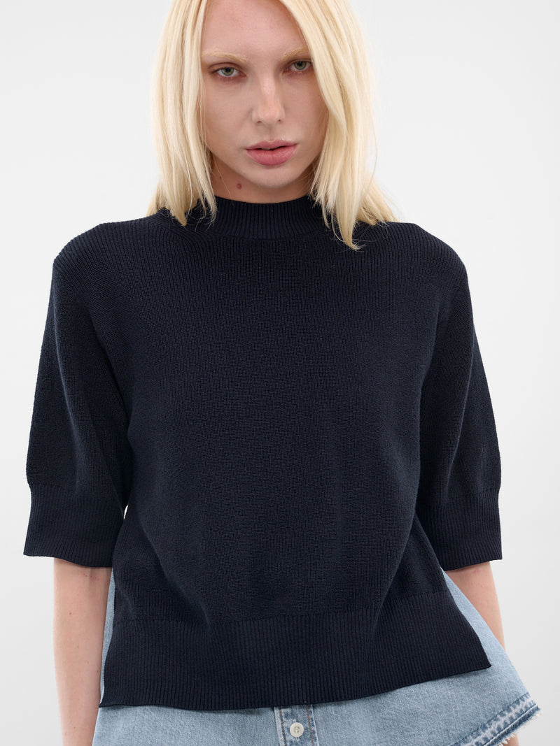Deconstructed Knit-Denim Layered Sweater (25-07969-211-NAVY-BLUE)