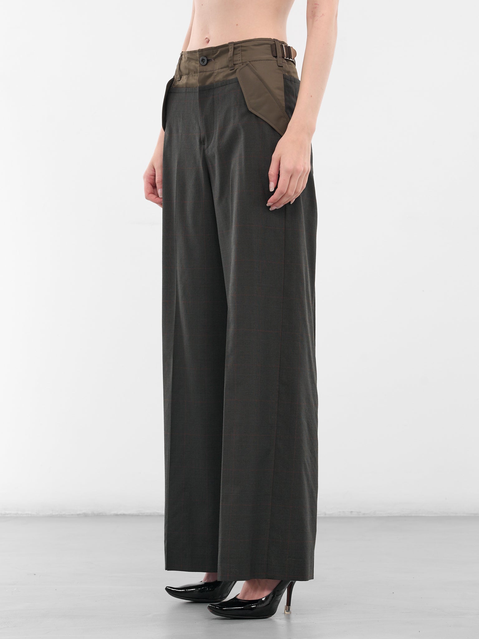 Khaki Nylon-Wool Paneled Trousers (25-08039-501-KHAKI)