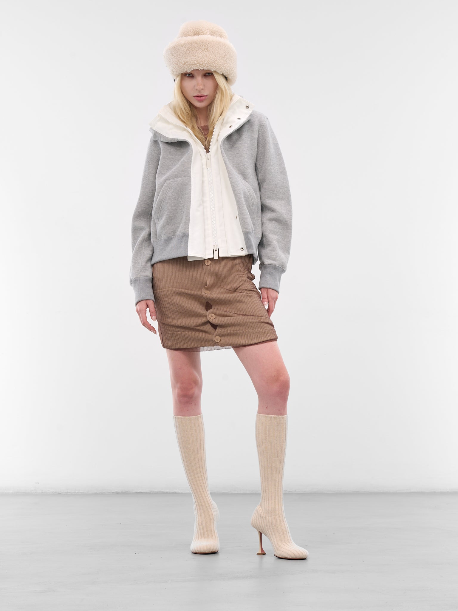 Gray Sweat-Grosgrain Zip Hoodie (25-08058-378-LIGHT-GRAY-OFFWHI)
