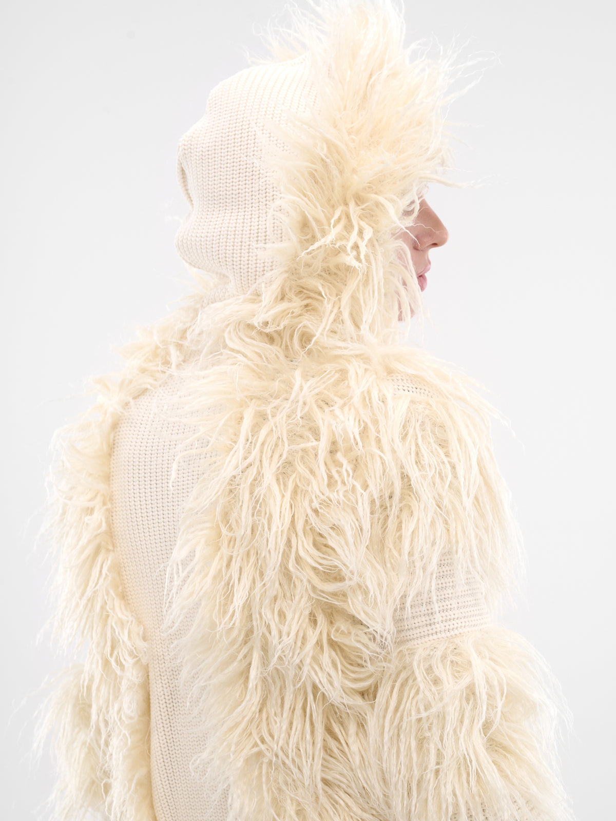 White Hairy Knit Zip Hoodie (25-08080-151-OFF-WHITE)