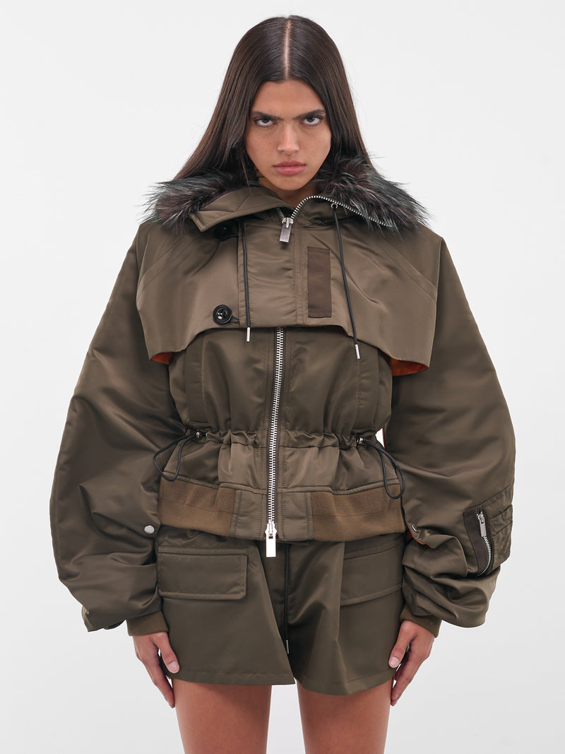 Nylon Fur Hood Bomber Jacket (25-08151-531-DARK-KHAKI)
