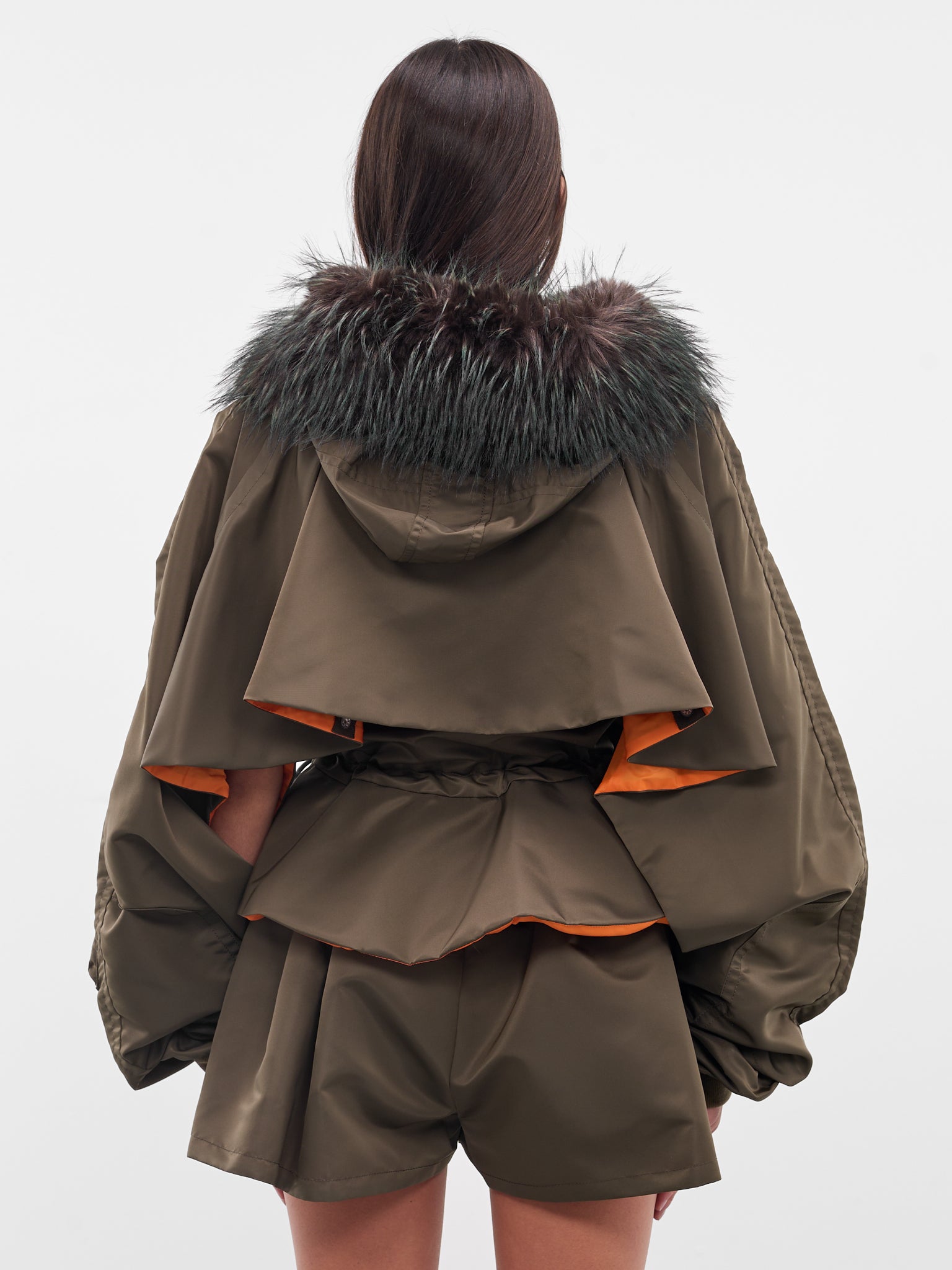 Nylon Fur Hood Bomber Jacket (25-08151-531-DARK-KHAKI)