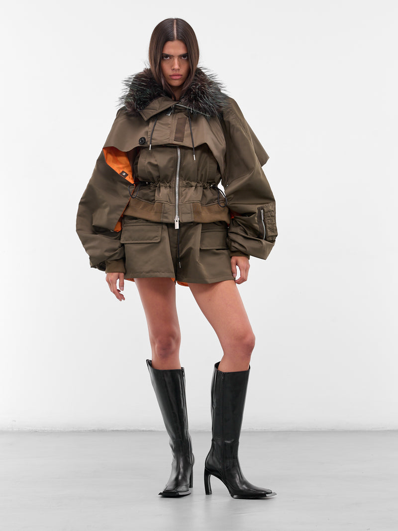 Khaki Nylon Bomber Mini Shorts (25-08158-531-DARK-KHAKI)