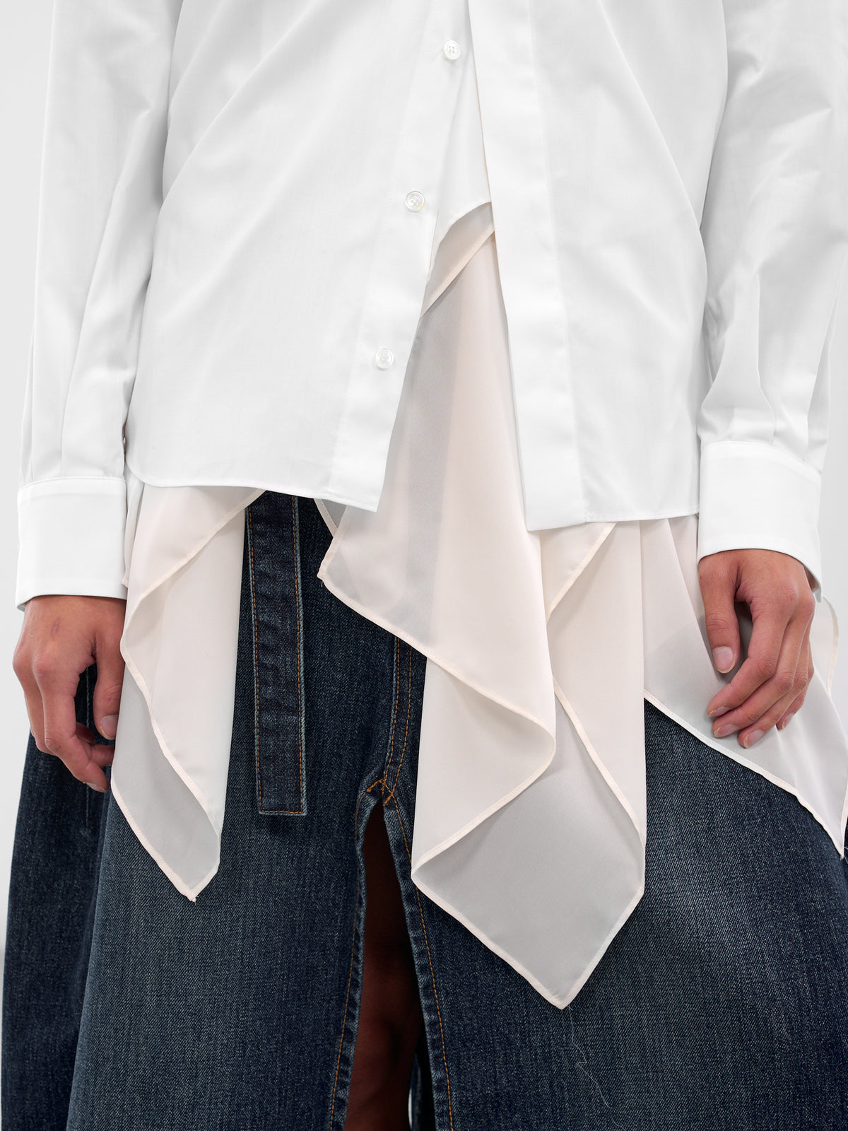 White Poplin Layered Drape Shirt (25-08165-OFF-WHITE)
