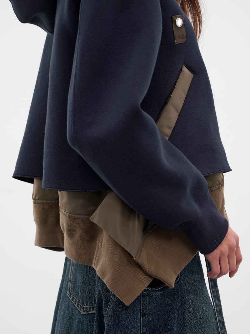 Navy Mixed-Material Zip Hoodie (25-08171-233-NAVY-DARK-KHAKI)