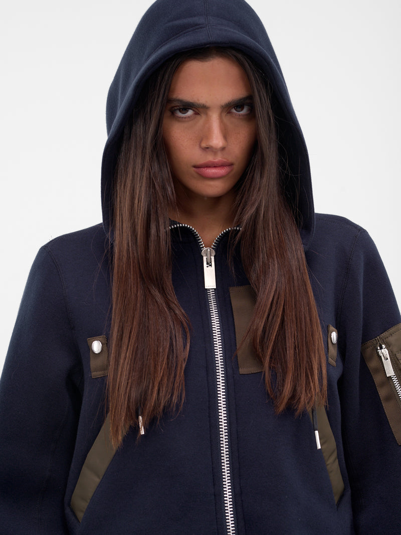 Navy Mixed-Material Zip Hoodie (25-08171-233-NAVY-DARK-KHAKI)