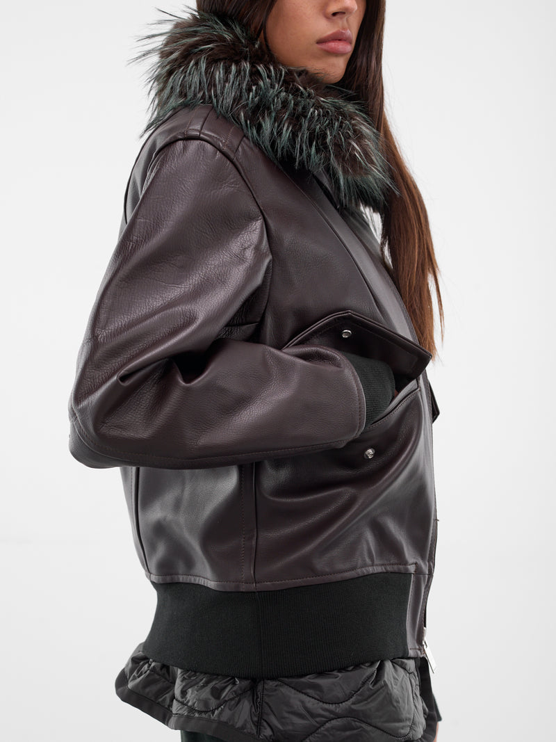 Brown Layered Leather Zip Jacket (25-08238-601-BROWN)
