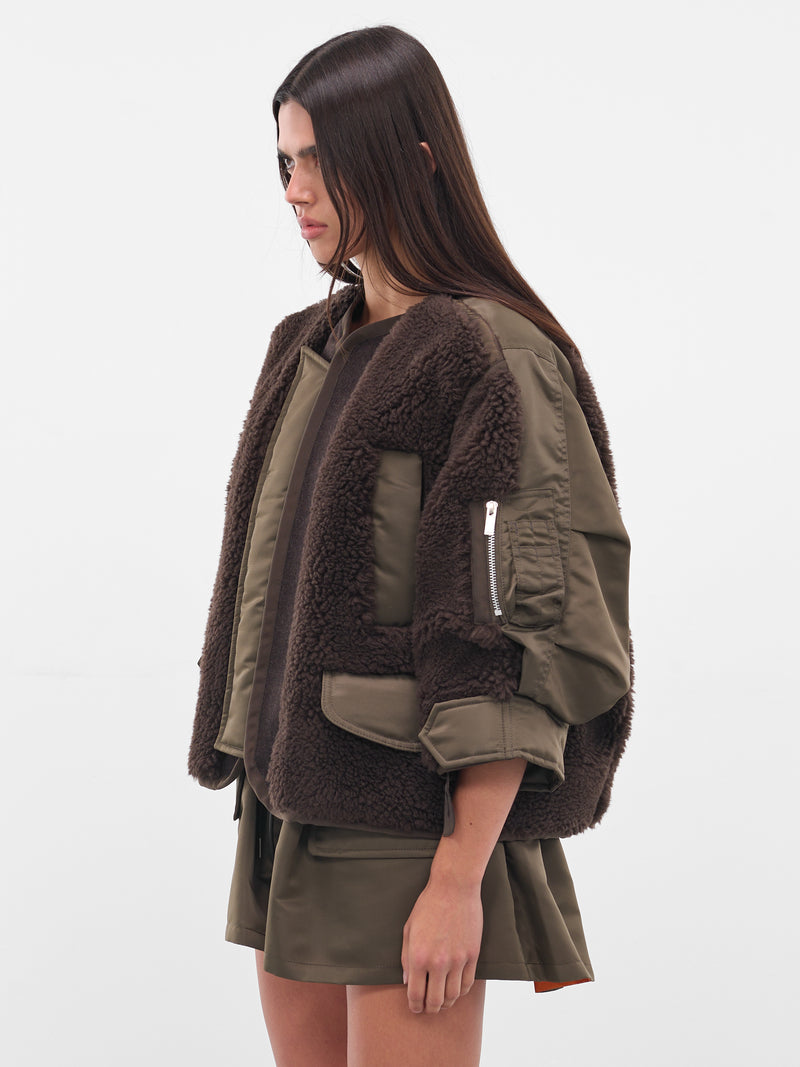 Brown Shearling-Nylon Hybrid Jacket (25-08239-625-BROWN-DARK-KHAKI)