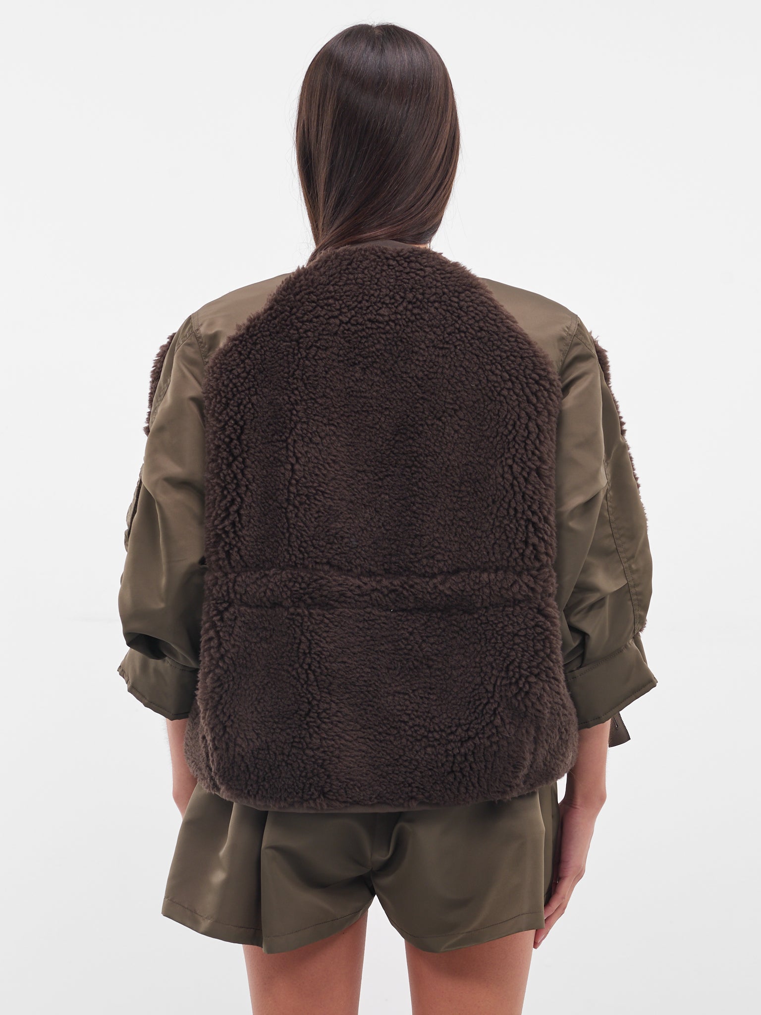 Brown Shearling-Nylon Hybrid Jacket (25-08239-625-BROWN-DARK-KHAKI)