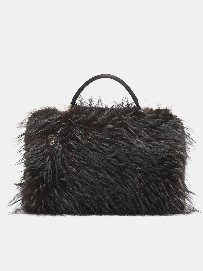 Brown Vegan Fur Bag (25-08255-564-GREEN-BROWN)