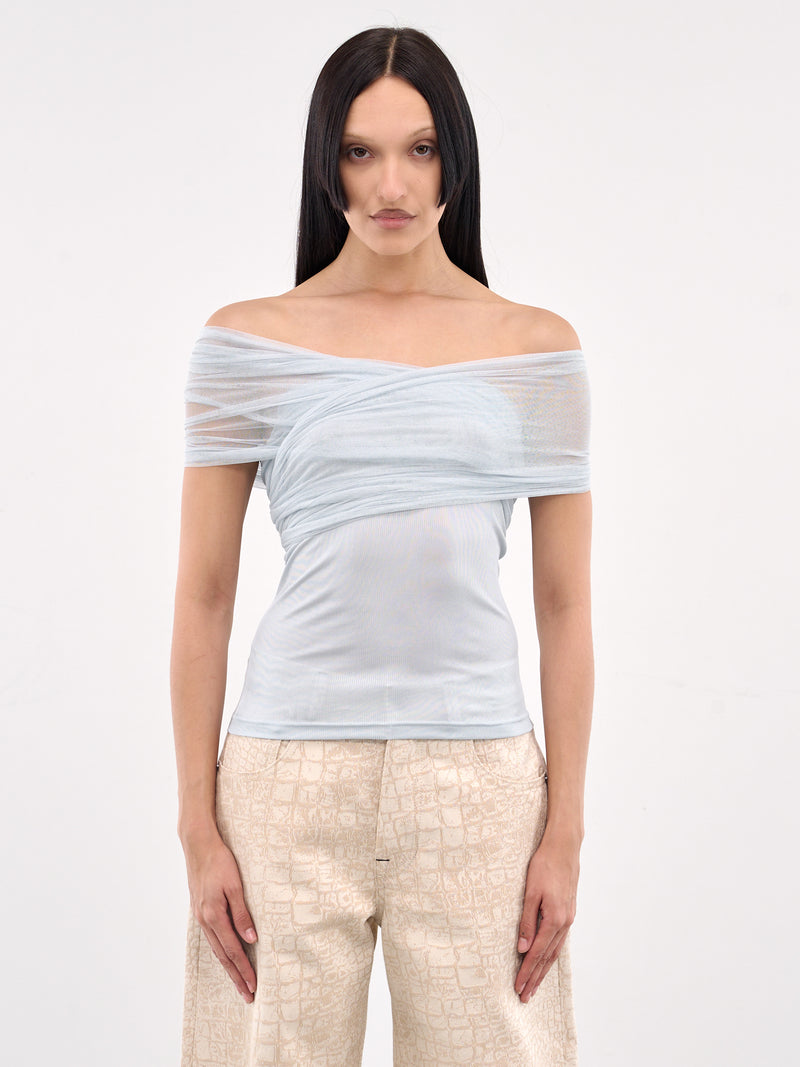 Crossed Tulle Ribbed Top (25011580-CLEAR-BLUE)