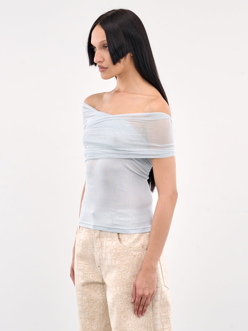 Crossed Tulle Ribbed Top (25011580-CLEAR-BLUE)