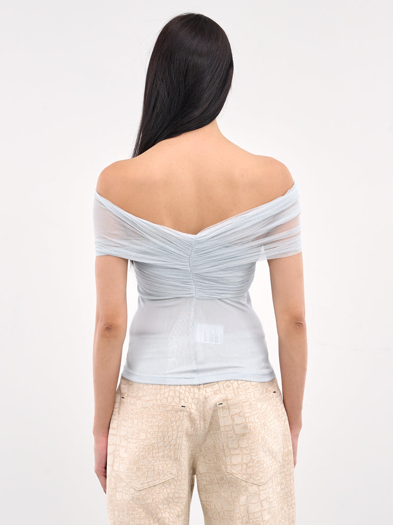 Crossed Tulle Ribbed Top (25011580-CLEAR-BLUE)