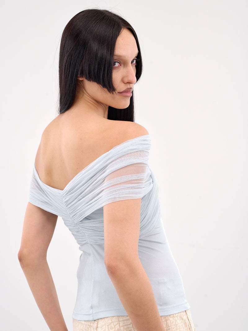 Crossed Tulle Ribbed Top (25011580-CLEAR-BLUE)