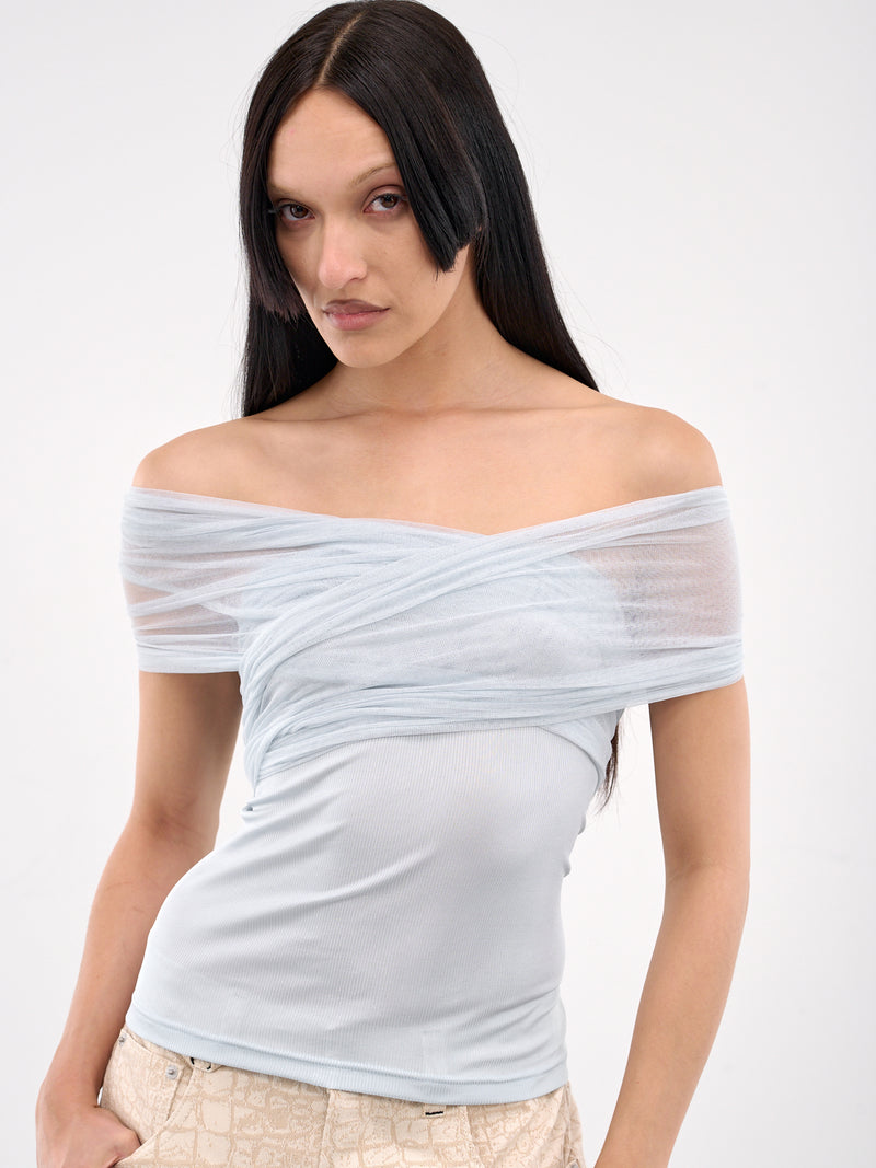 Crossed Tulle Ribbed Top (25011580-CLEAR-BLUE)