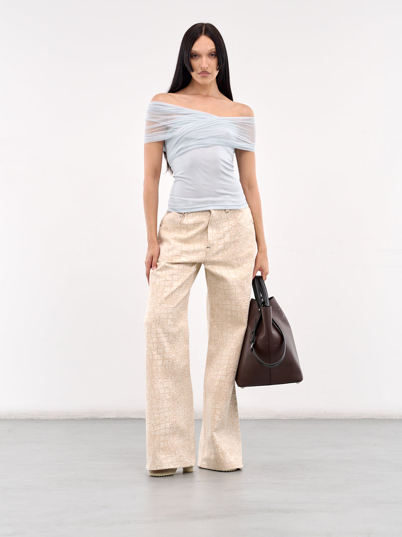 Crossed Tulle Ribbed Top (25011580-CLEAR-BLUE)