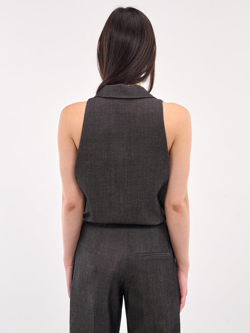 Facile Tailored Twill Bodysuit (25011630-SPECKLED-BLACK)