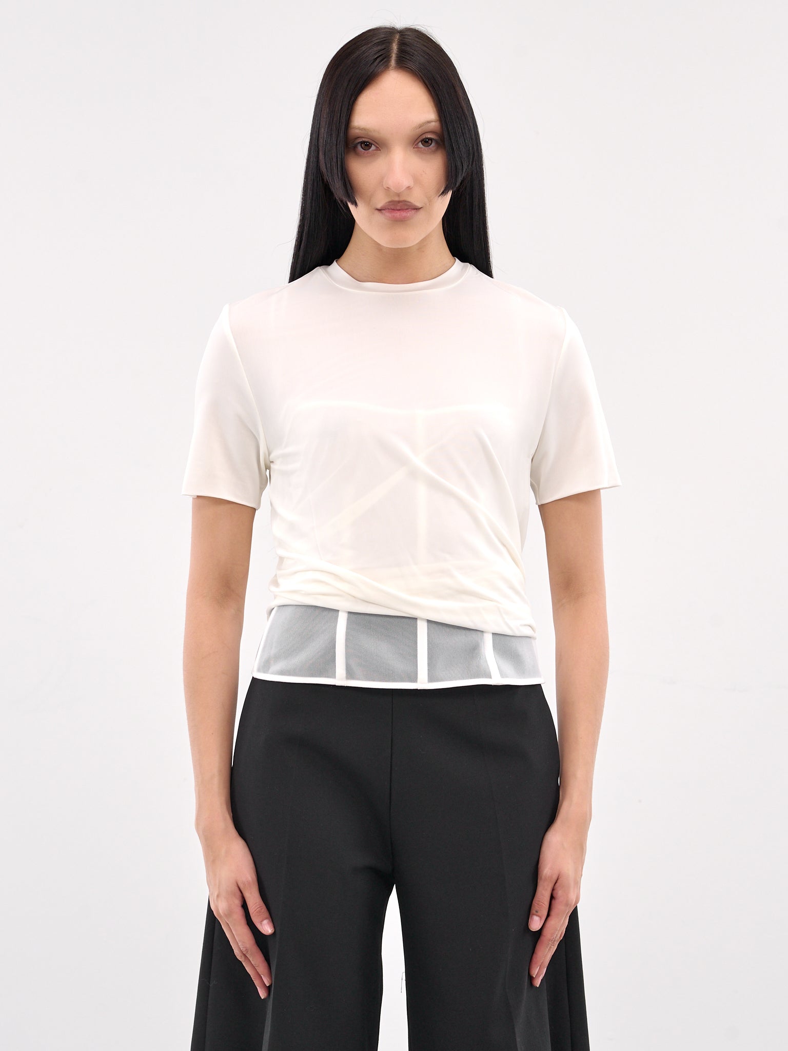 Coiled Jersey Corseted Tee (25011671-WHITE)
