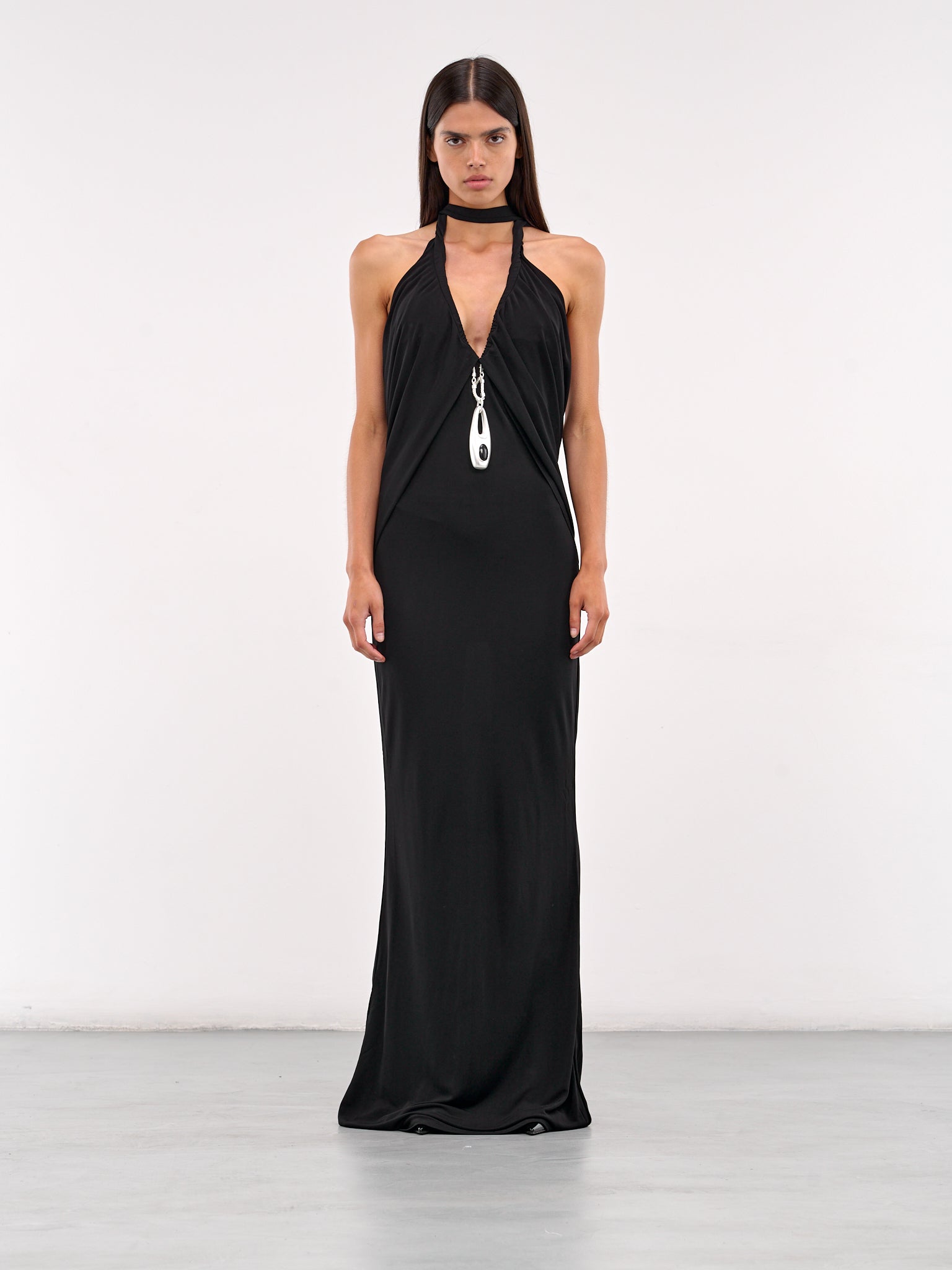 Lavalliere Draped Halter Dress (25013479-BLACK)