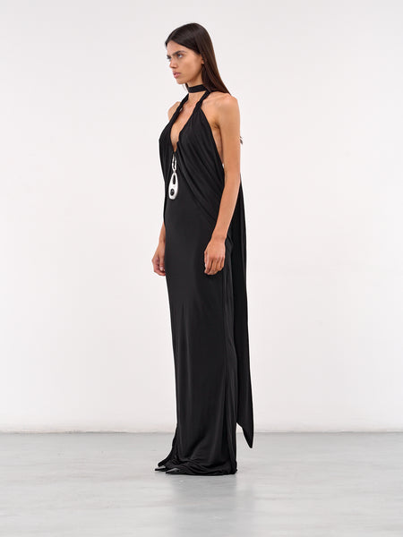 birthday dress october Lavalliere Draped Halter Dress (25013479-BLACK)