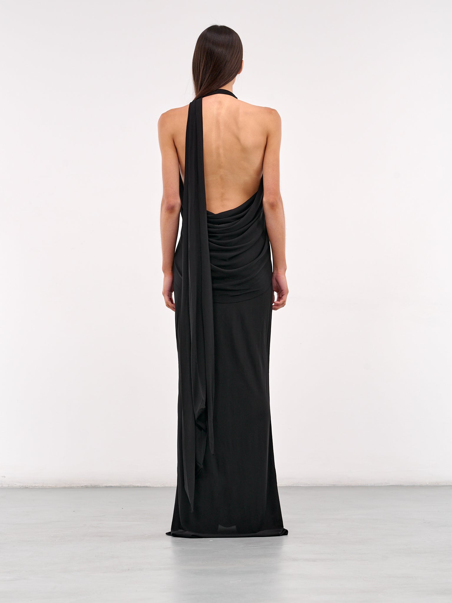 Lavalliere Draped Halter Dress (25013479-BLACK)