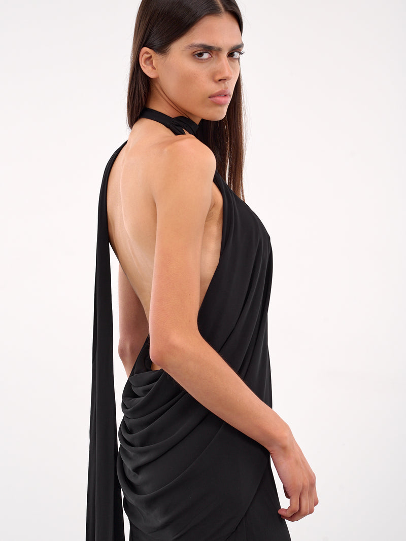 Lavalliere Draped Halter Dress (25013479-BLACK)