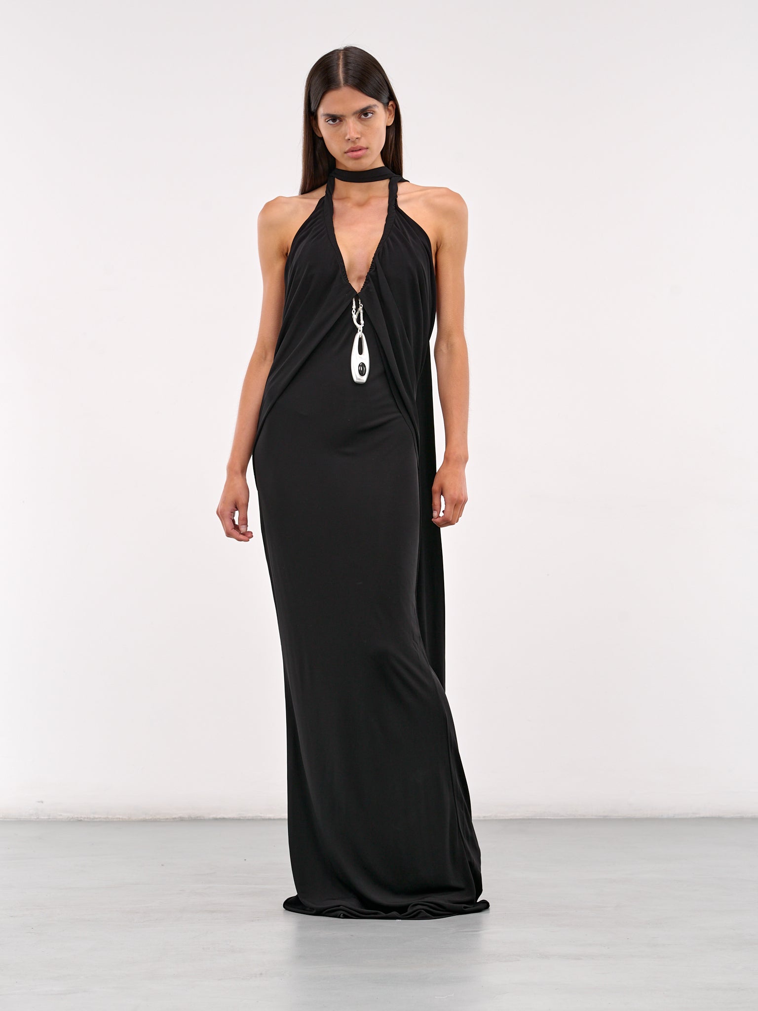 Lavalliere Draped Halter Dress (25013479-BLACK)