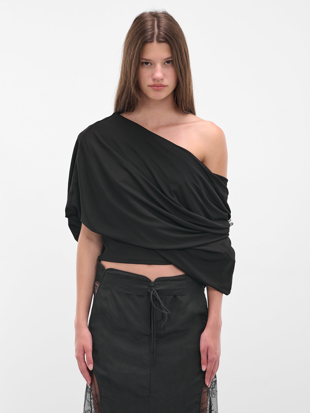 Black Aiba Draped Jersey Top (25021395-BLACK)