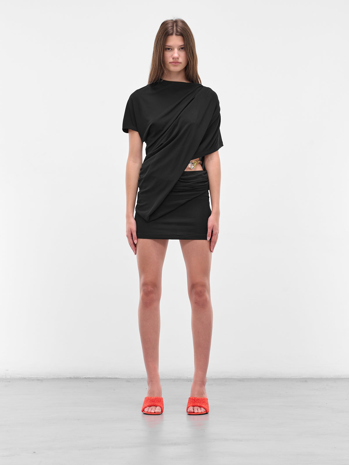 Encased Nature Resin Draped Dress (25021402-BLACK)