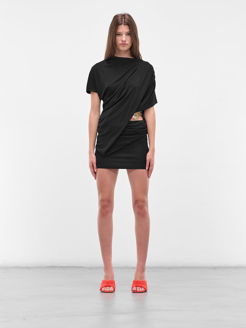 Encased Nature Resin Draped Dress (25021402-BLACK)