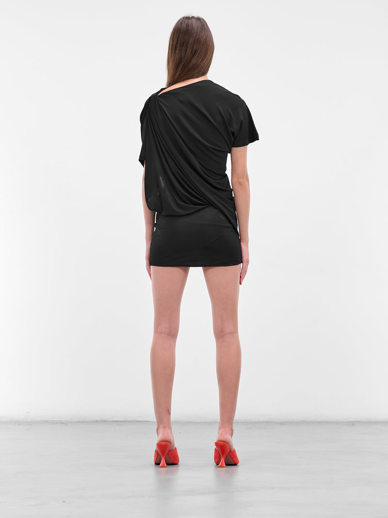 Encased Nature Resin Draped Dress (25021402-BLACK)