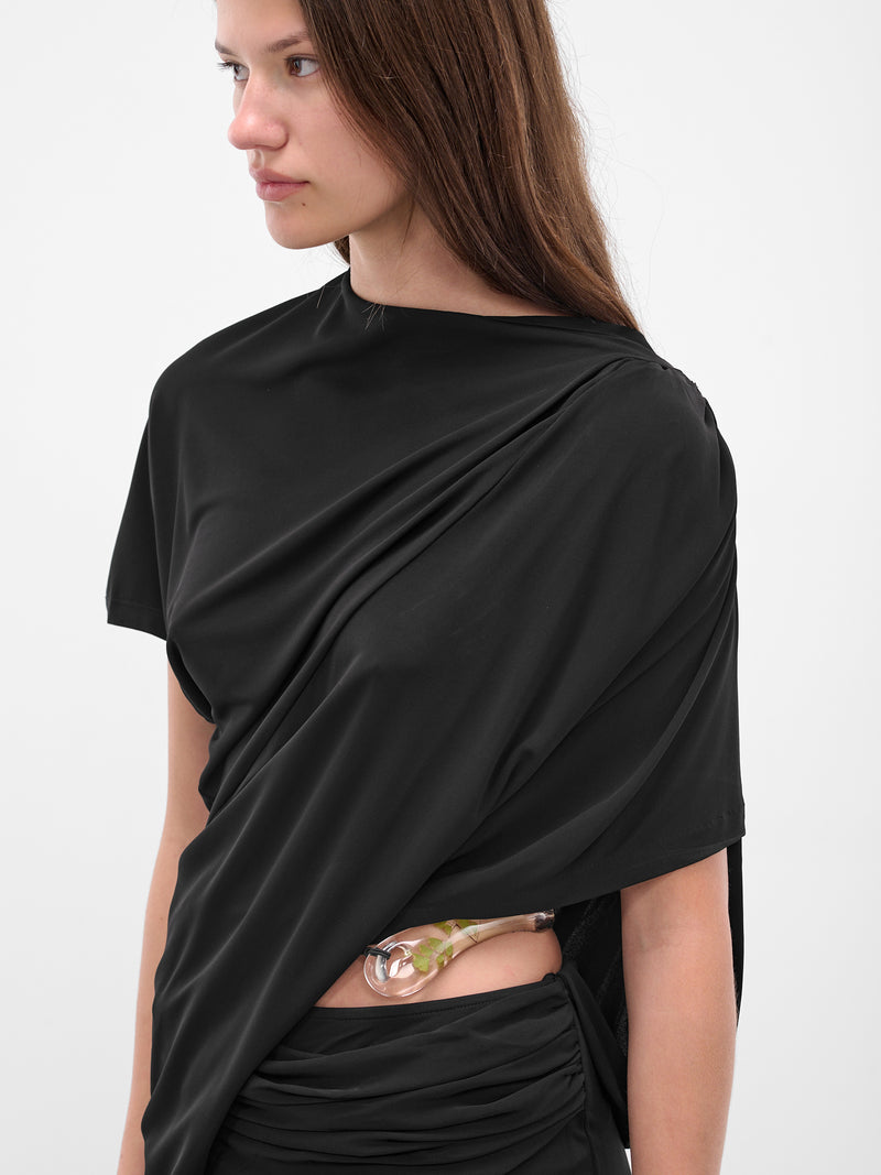 Encased Nature Resin Draped Dress (25021402-BLACK)