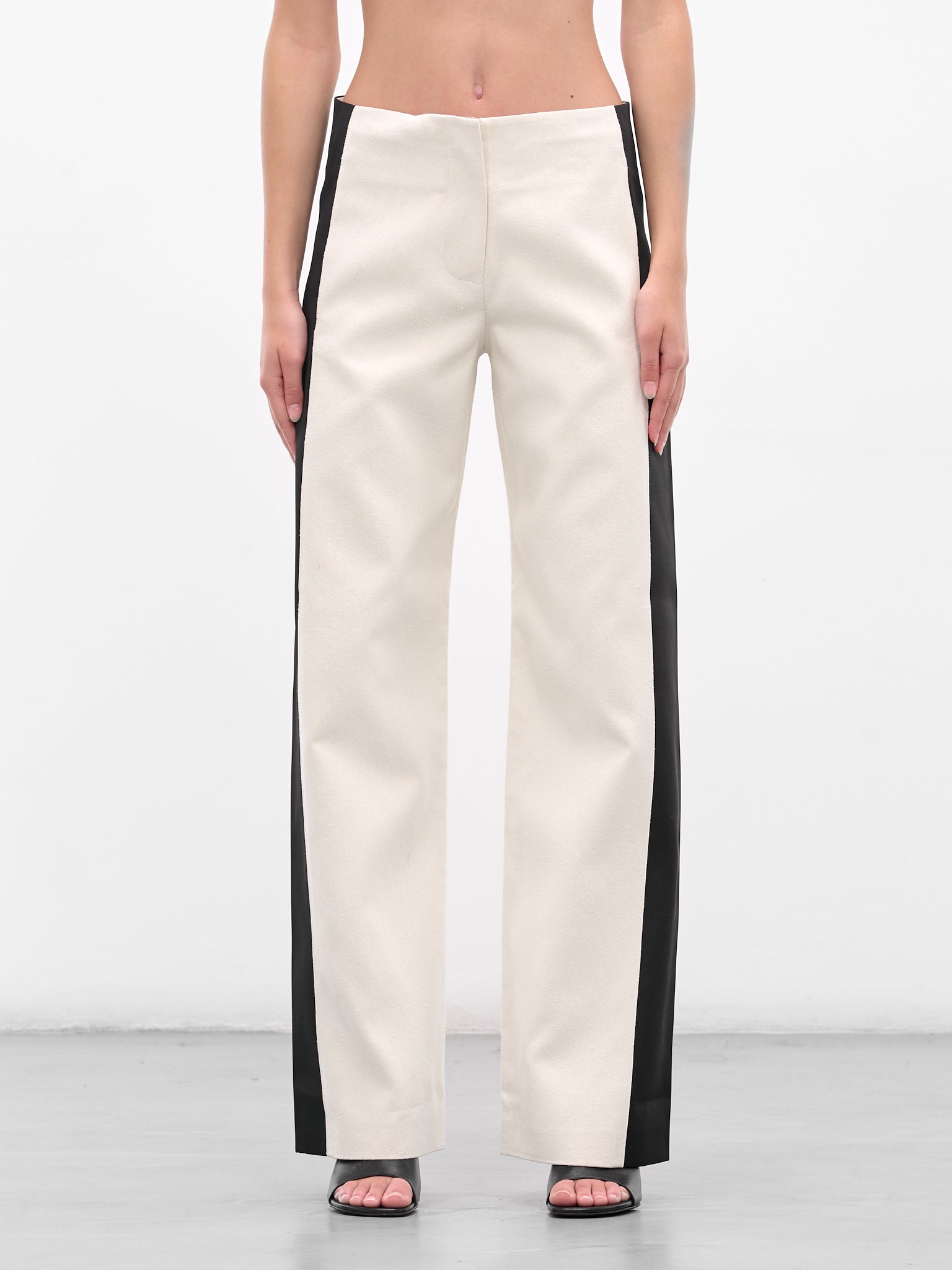 Tuxedo Contrast Silk Trousers (25025338-WHITE-BLACK)