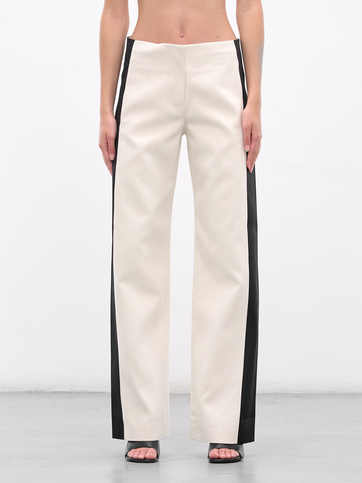 Tuxedo Contrast Silk Trousers (25025338-WHITE-BLACK)