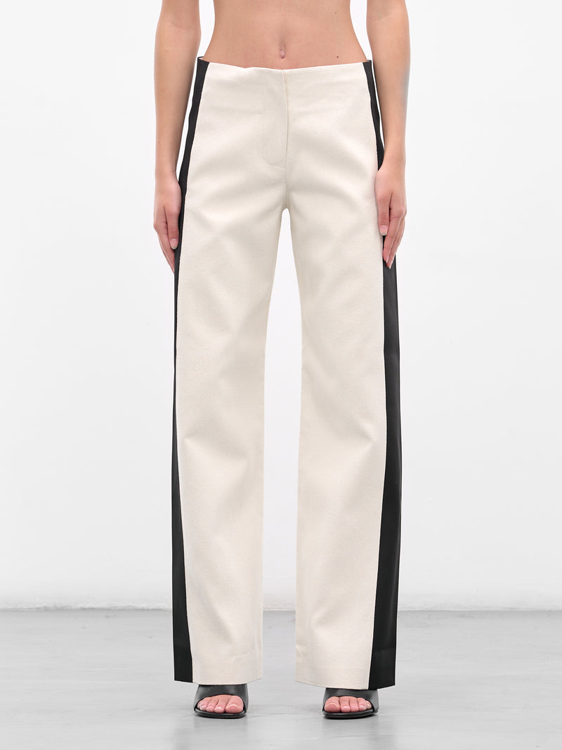 Tuxedo Contrast Silk Trousers (25025338-WHITE-BLACK)