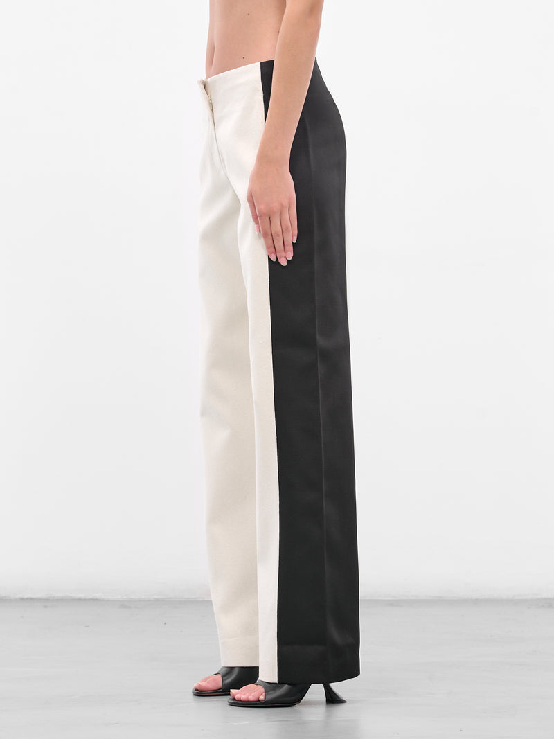 Tuxedo Contrast Silk Trousers (25025338-WHITE-BLACK)